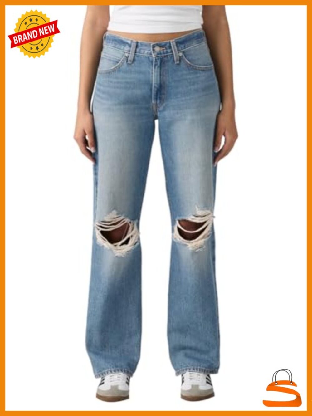 Mid Rise Straight Leg Jeans Loose Through Hip and Thigh